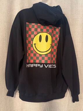 “Happy Vibes” Black Hoodie | XL